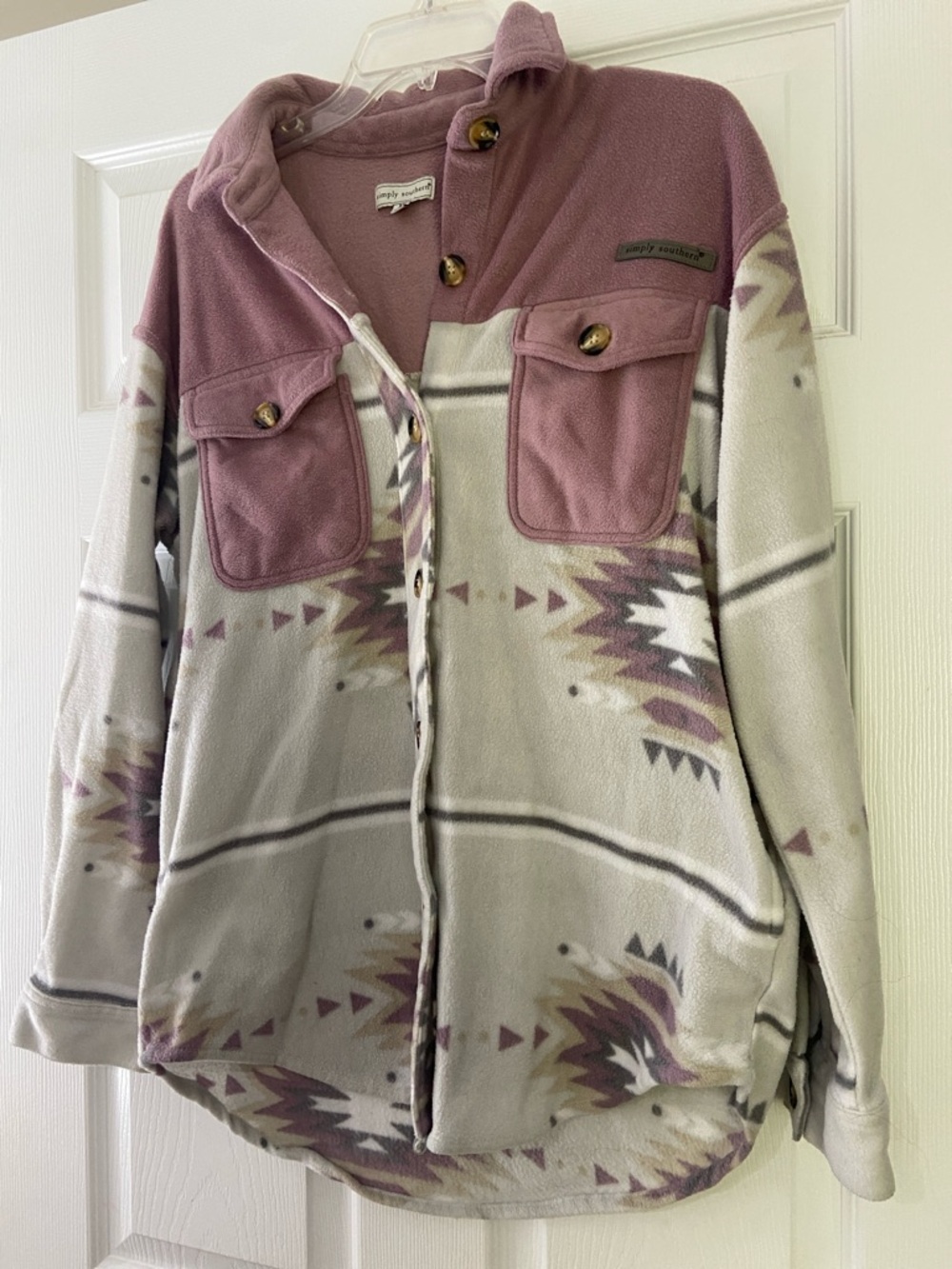 Simply Southern Mauve and Cream Aztec Button-Down Fleece Shirt